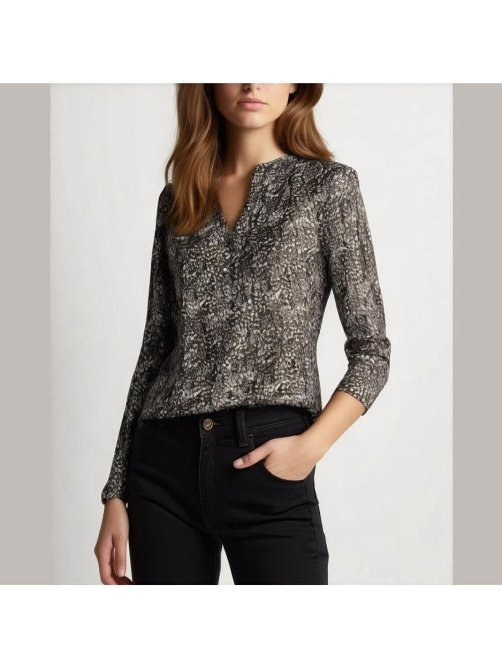 H&M long sleeve blouse, black and white, size S